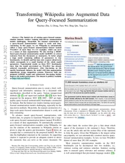 Transforming Wikipedia into Augmented Data for Query-Focused
  Summarization