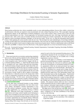 Knowledge Distillation for Incremental Learning in Semantic Segmentation