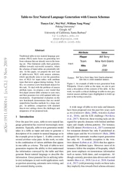 Table-to-Text Natural Language Generation with Unseen Schemas