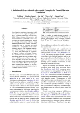A Reinforced Generation of Adversarial Examples for Neural Machine
  Translation