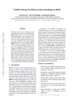 E-BERT: Efficient-Yet-Effective Entity Embeddings for BERT