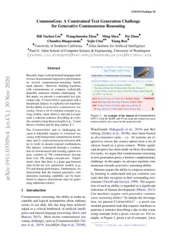 CommonGen: A Constrained Text Generation Challenge for Generative
  Commonsense Reasoning