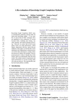 A Re-evaluation of Knowledge Graph Completion Methods