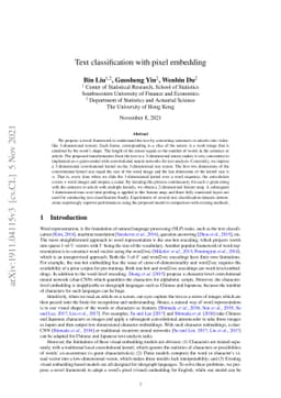 Text classification with pixel embedding