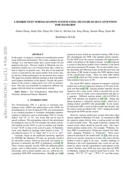 A hybrid text normalization system using multi-head self-attention for
  mandarin