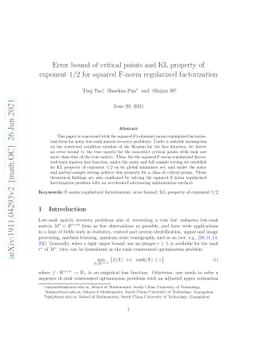 Error bound of critical points and KL property of exponent $1/2$ for
  squared F-norm regularized factorization