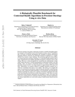 A Biologically Plausible Benchmark for Contextual Bandit Algorithms in
  Precision Oncology Using in vitro Data