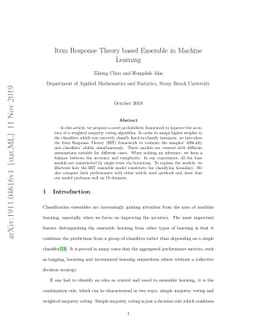 Item Response Theory based Ensemble in Machine Learning