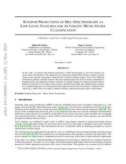 Random Projections of Mel-Spectrograms as Low-Level Features for
  Automatic Music Genre Classification