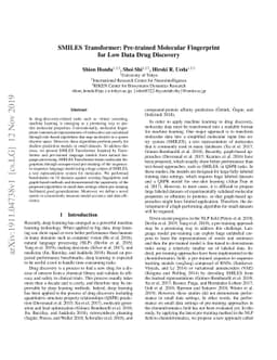 SMILES Transformer: Pre-trained Molecular Fingerprint for Low Data Drug
  Discovery