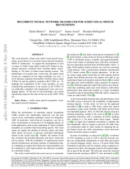 Recurrent Neural Network Transducer for Audio-Visual Speech Recognition