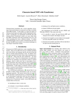 Character-based NMT with Transformer