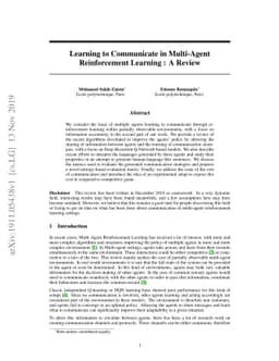 Learning to Communicate in Multi-Agent Reinforcement Learning : A Review