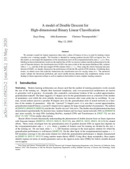 A Model of Double Descent for High-dimensional Binary Linear
  Classification