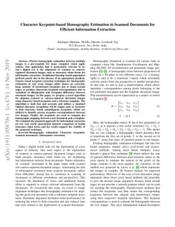 Character Keypoint-based Homography Estimation in Scanned Documents for
  Efficient Information Extraction