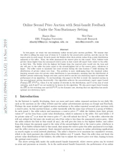 Online Second Price Auction with Semi-bandit Feedback Under the
  Non-Stationary Setting