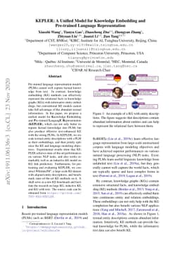 KEPLER: A Unified Model for Knowledge Embedding and Pre-trained Language
  Representation
