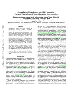 Syntax-Infused Transformer and BERT models for Machine Translation and
  Natural Language Understanding