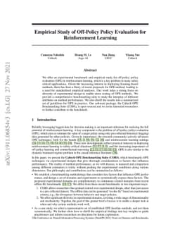 Empirical Study of Off-Policy Policy Evaluation for Reinforcement
  Learning