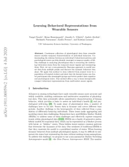 Learning Behavioral Representations from Wearable Sensors