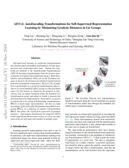AETv2: AutoEncoding Transformations for Self-Supervised Representation
  Learning by Minimizing Geodesic Distances in Lie Groups