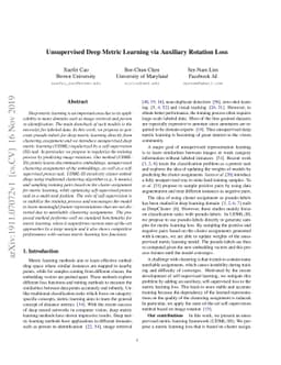 Unsupervised Deep Metric Learning via Auxiliary Rotation Loss