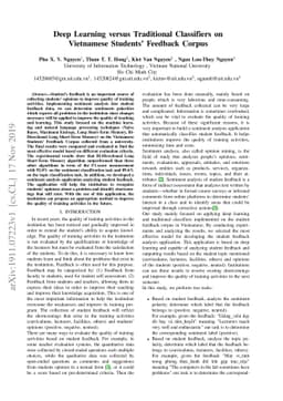 Deep Learning versus Traditional Classifiers on Vietnamese Students'
  Feedback Corpus