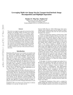 Leveraging Multi-view Image Sets for Unsupervised Intrinsic Image
  Decomposition and Highlight Separation