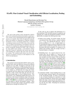 ELoPE: Fine-Grained Visual Classification with Efficient Localization,
  Pooling and Embedding