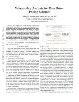 Vulnerability Analysis for Data Driven Pricing Schemes