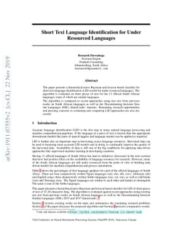 Short Text Language Identification for Under Resourced Languages