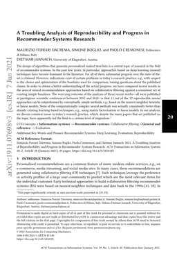 A Troubling Analysis of Reproducibility and Progress in Recommender
  Systems Research