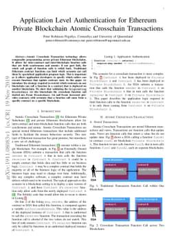 Application Level Authentication for Ethereum Private Blockchain Atomic
  Crosschain Transactions