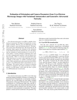 Estimation of Orientation and Camera Parameters from Cryo-Electron
  Microscopy Images with Variational Autoencoders and Generative Adversarial
  Networks