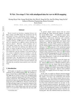 W-Net: Two-stage U-Net with misaligned data for raw-to-RGB mapping