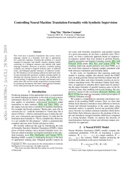 Controlling Neural Machine Translation Formality with Synthetic
  Supervision
