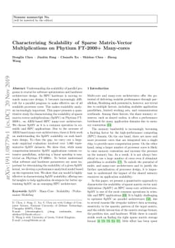 Characterizing Scalability of Sparse Matrix-Vector Multiplications on
  Phytium FT-2000+ Many-cores