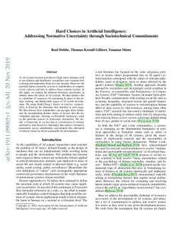 Hard Choices in Artificial Intelligence: Addressing Normative
  Uncertainty through Sociotechnical Commitments