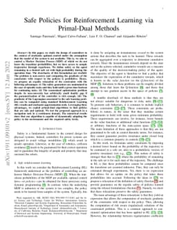 Safe Policies for Reinforcement Learning via Primal-Dual Methods