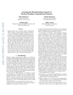 Assessing the Benchmarking Capacity of Machine Reading Comprehension
  Datasets
