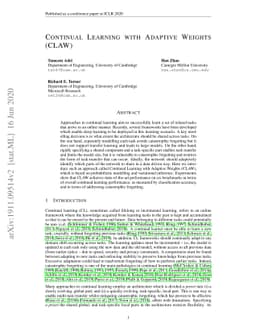 Continual Learning with Adaptive Weights (CLAW)