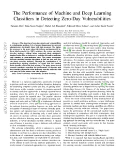 The Performance of Machine and Deep Learning Classifiers in Detecting
  Zero-Day Vulnerabilities