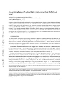 Anonymizing Masses: Practical Light-weight Anonymity at the Network
  Level