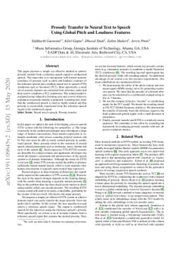 Prosody Transfer in Neural Text to Speech Using Global Pitch and
  Loudness Features
