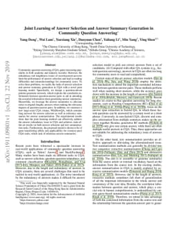 Joint Learning of Answer Selection and Answer Summary Generation in
  Community Question Answering