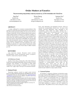 Order Matters at Fanatics Recommending Sequentially Ordered Products by
  LSTM Embedded with Word2Vec