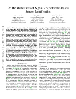 On the Robustness of Signal Characteristic-Based Sender Identification