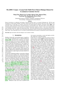 The JDDC Corpus: A Large-Scale Multi-Turn Chinese Dialogue Dataset for
  E-commerce Customer Service