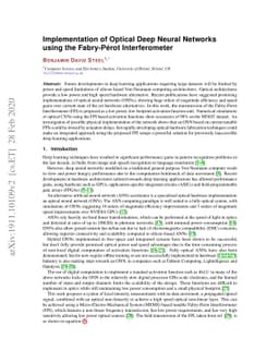 Implementation of Optical Deep Neural Networks using the Fabry-Perot
  Interferometer
