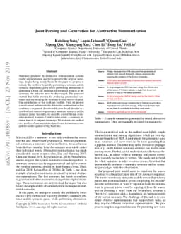 Joint Parsing and Generation for Abstractive Summarization
